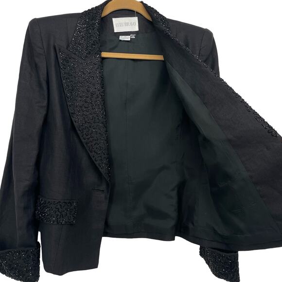 Lulu Bravo 8 Medium 100% Linen Blazer Beaded Single Breasted Elegant One Button - Picture 5 of 7